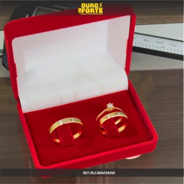 Par de alianças 3MM Reta Chanfrada Ouro 18K