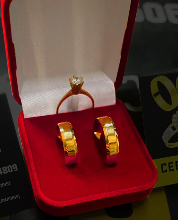Par de alianças 5MM Modelo Reta Chanfrada Ouro 18K - Image 3