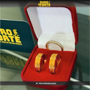 Par de alianças 6MM Modelo Reta Diamantada Friso central e bordas lisas Ouro 18K