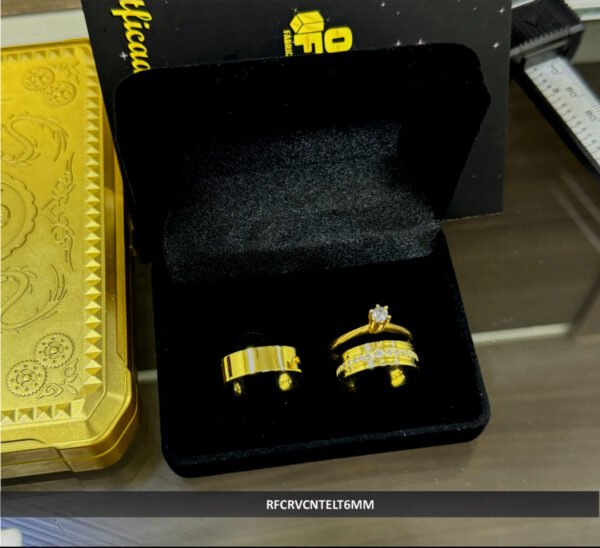 Par de alianças 6MM Modelo Reta lisa c/ pedras na segunda aliança Ouro 18K