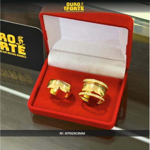 Par de alianças 9MM Modelo Tradicional Abaulada Ouro 18K