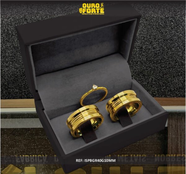 Par de alianças 10MM Modelo Reta Com Bordas Altas Ouro 18K