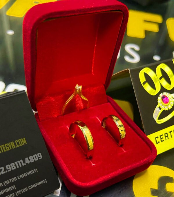 Par de alianças 4MM Reta Chanfrada Ouro 18K - Image 4