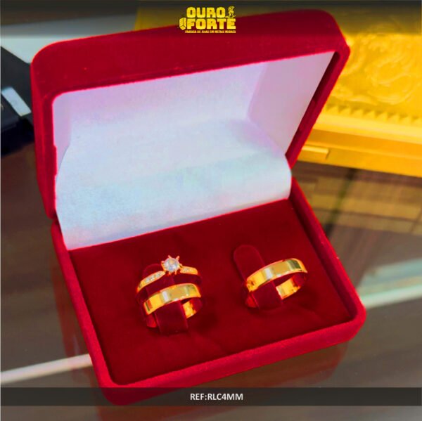 Par de alianças 4MM Reta Chanfrada Ouro 18K - Image 2