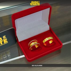 Par de alianças 4MM Reta c/ Friso Central Ouro 18K